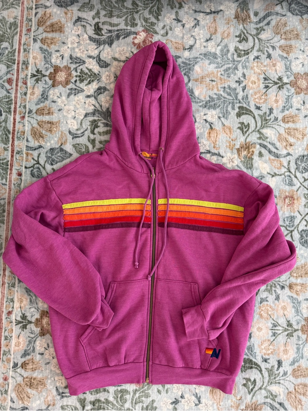 Aviator nation Magenta 5 stripped zip up jacket